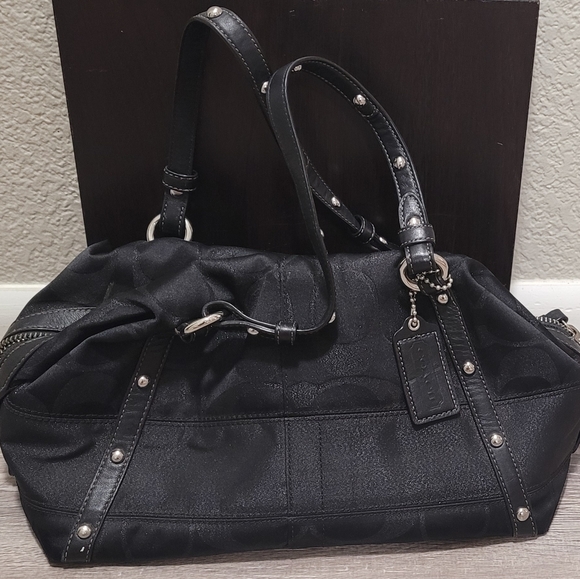 Coach Optic Lurex Signature Black Studded Satchel - Picture 3 of 11